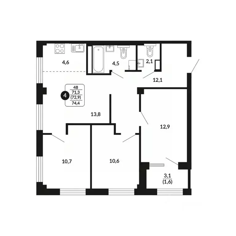 4-к кв. Кировская область, Киров Хлебозаводской проезд, 2 (72.9 м) - Фото 0
