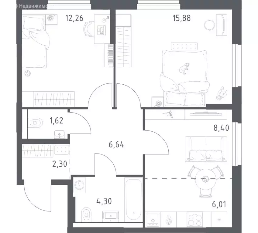 2-комнатная квартира: Уфа, улица Минигали Губайдуллина, 8к9 (57.41 м) - Фото 1