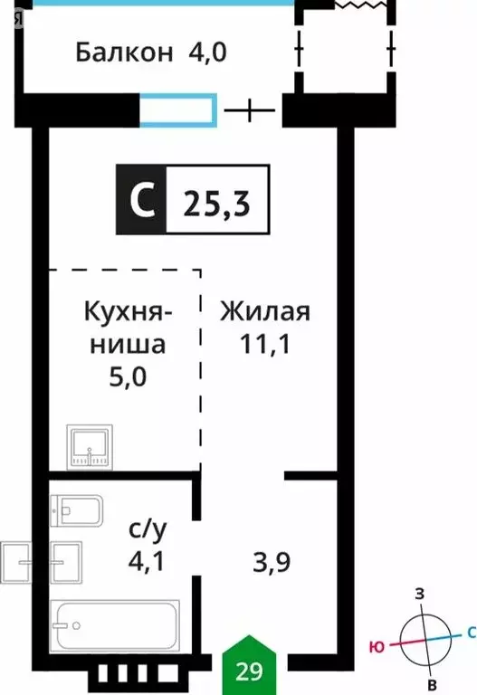 Квартира-студия: деревня Аристово, жилой комплекс Лесная Отрада (25.3 ... - Фото 0