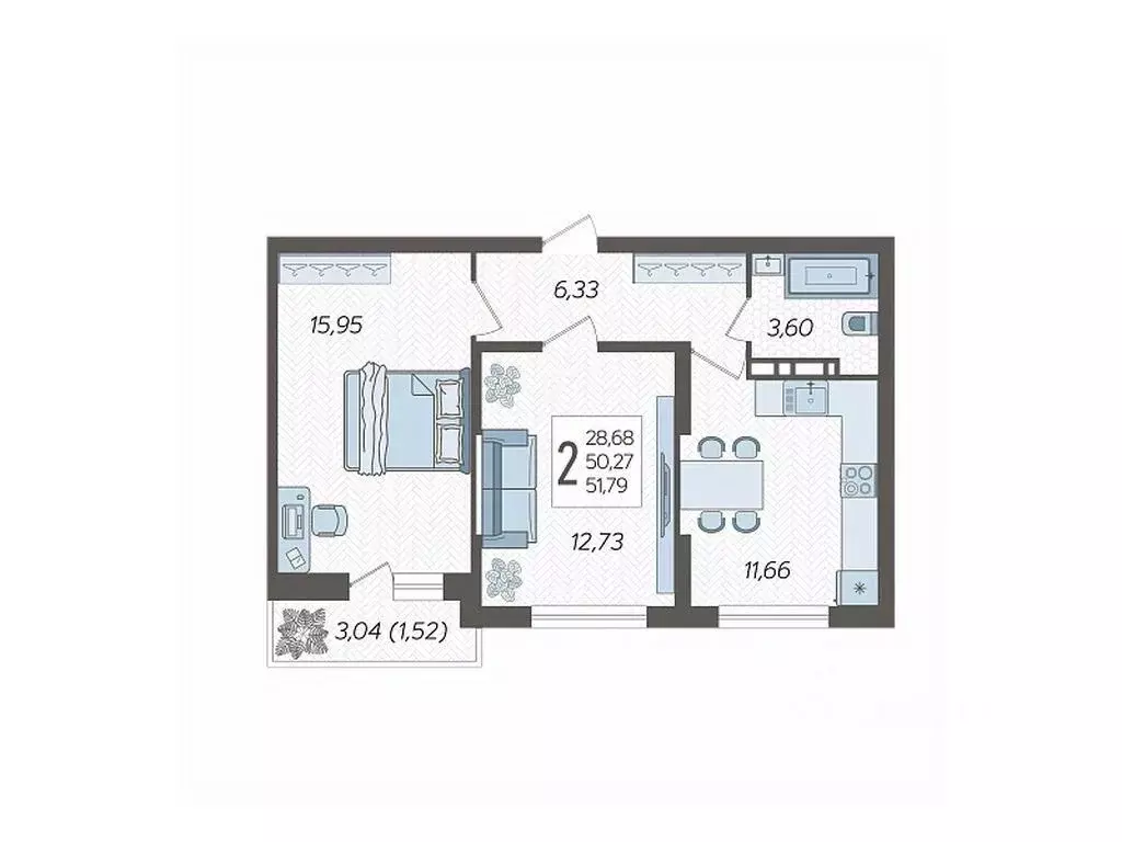 2-к кв. Краснодарский край, Краснодар Смородина жилой комплекс (51.79 ... - Фото 1