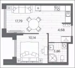 Квартира, 1 комната, 36.47 м - Фото 1