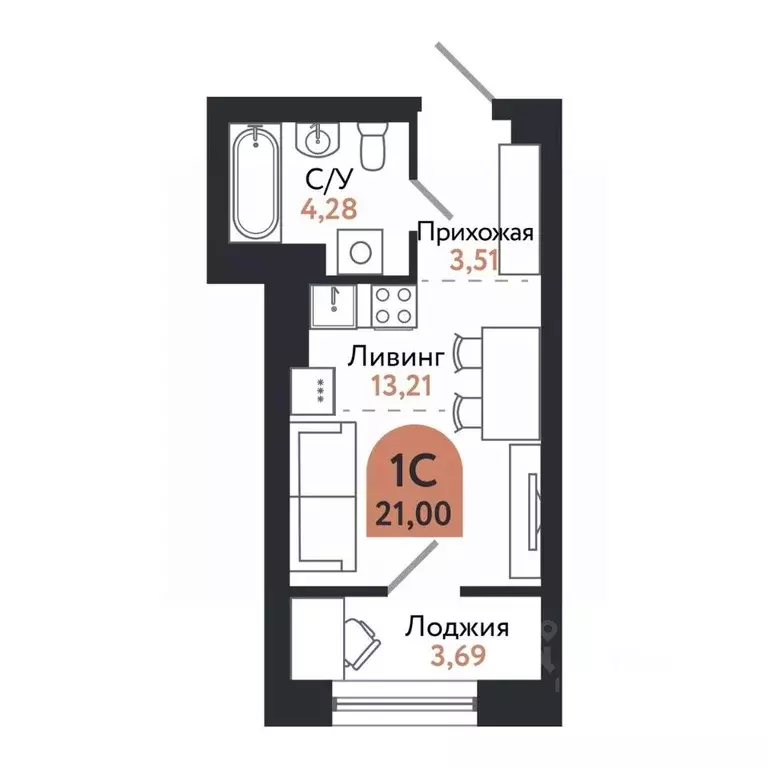 1-к кв. Томская область, Томск просп. Ленина, 206В (21.0 м) - Фото 0