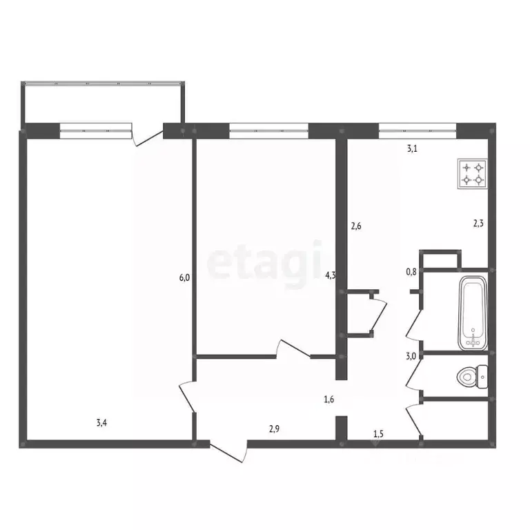 2-к кв. Амурская область, Райчихинск Пионерская ул., 66 (44.6 м) - Фото 2