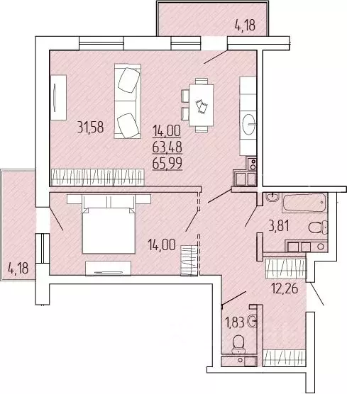 2-к кв. Бурятия, Улан-Удэ 129-й мкр,  (65.99 м) - Фото 1