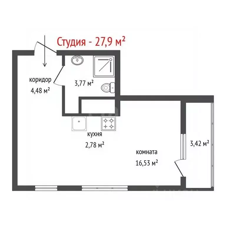 Студия Свердловская область, Екатеринбург ул. Крауля, 107/4 (27.9 м) - Фото 2