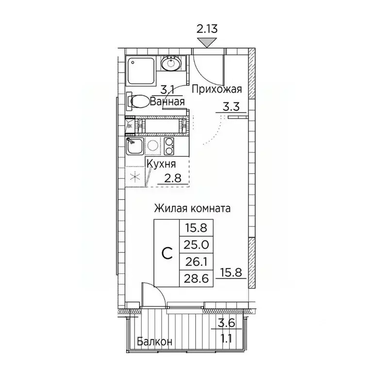 1-к кв. Приморский край, Владивосток ул. Расула Гамзатова, 7к3 (28.6 ... - Фото 1