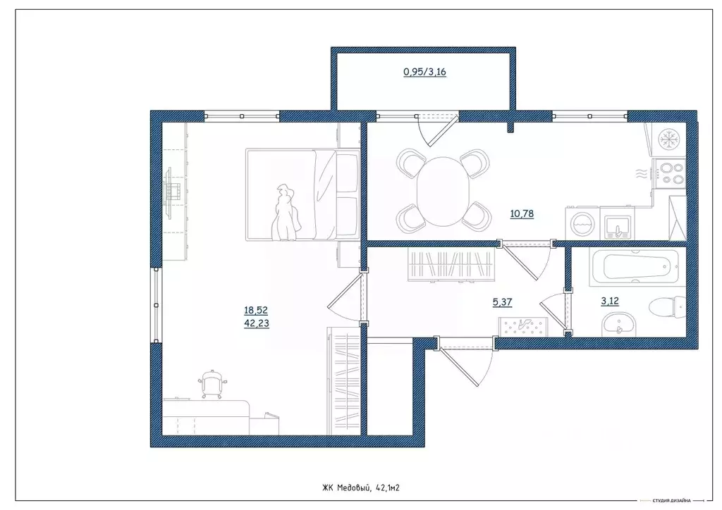 1-к кв. Тверская область, Тверь ул. Медовая, 9к4 (42.1 м) - Фото 2