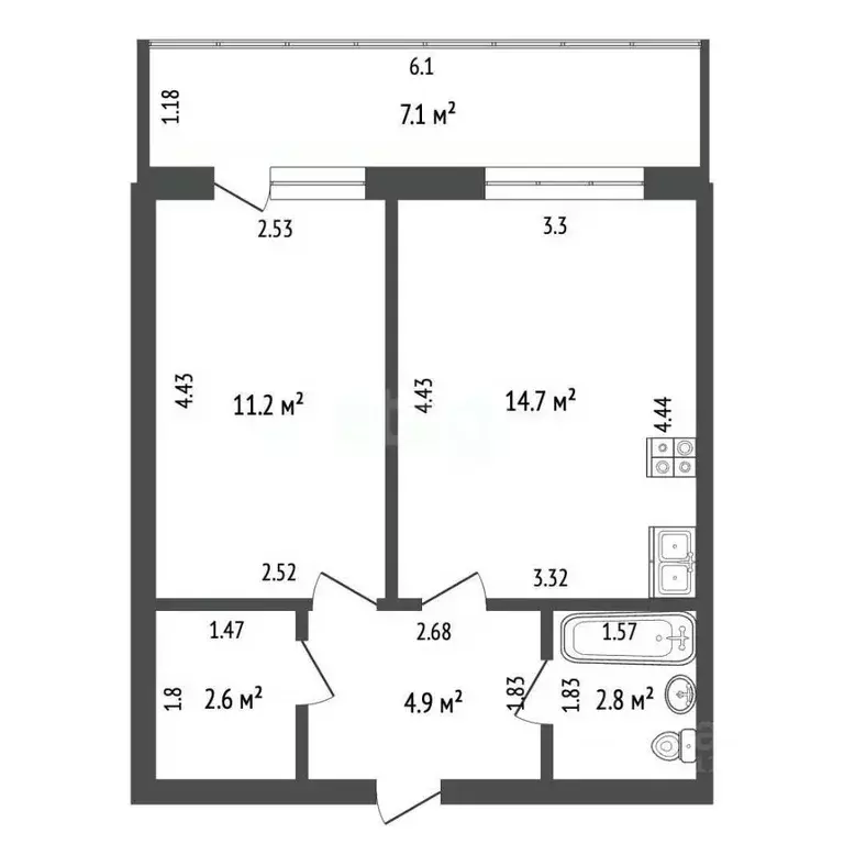 1-к кв. Чувашия, Чебоксары Ярмарочная ул., 12 (42.0 м) - Фото 2