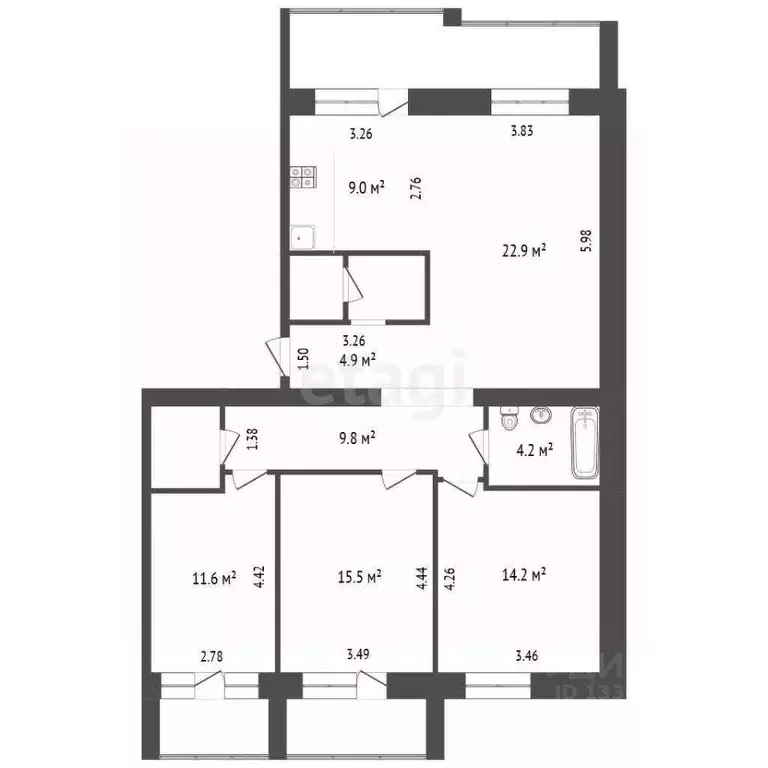 4-к кв. Ханты-Мансийский АО, Сургут ул. Есенина, 10 (99.1 м) - Фото 1
