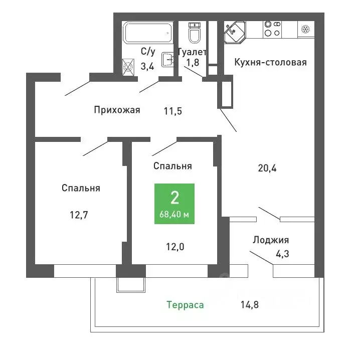 2-к кв. Воронежская область, Воронеж ул. Остужева, 52/5 (68.7 м) - Фото 0