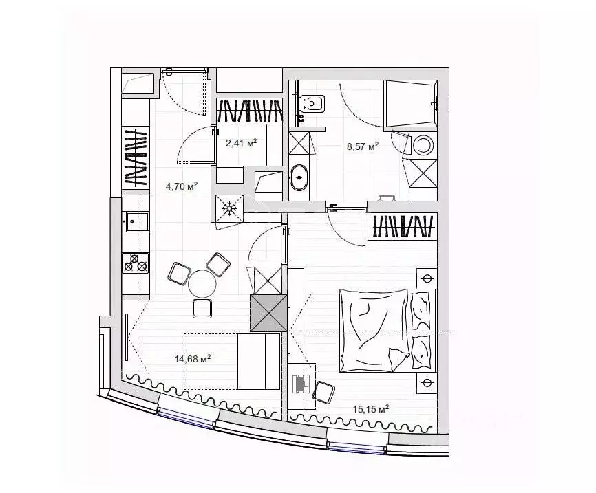Квартира, 1 комната, 44.5 м - Фото 1