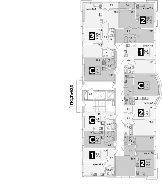 1-к кв. Краснодарский край, Краснодар Самолет-6 жилой комплекс (39.0 ... - Фото 2