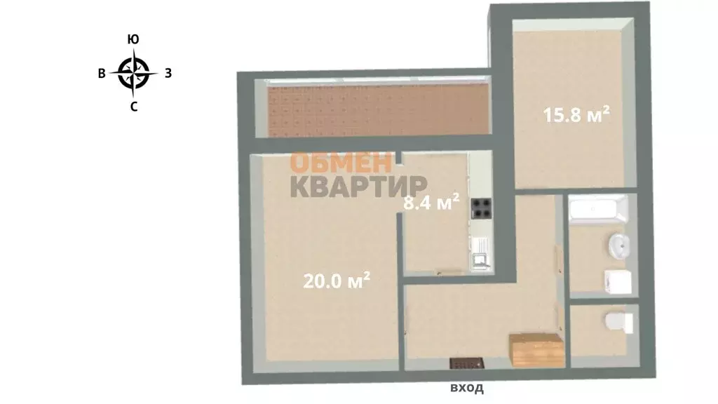 2-комнатная квартира: Екатеринбург, улица Академика Шварца, 4 (61.6 м) - Фото 1