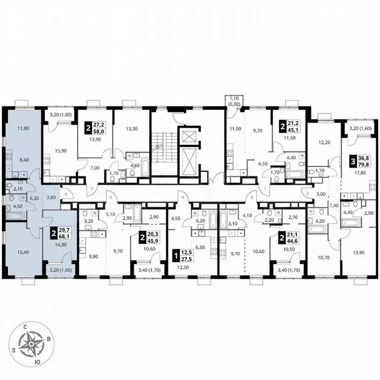 2-к. квартира, 68,1м, 2/7эт. - Фото 0