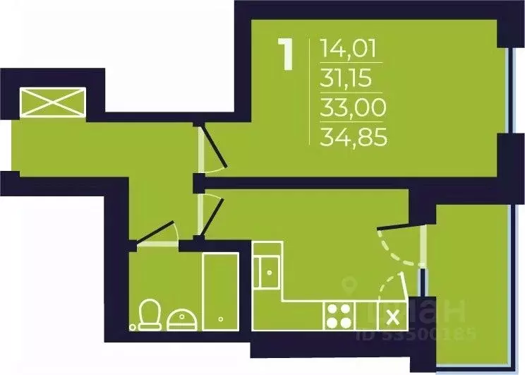 1-к кв. Башкортостан, Уфа ул. Майора Доставалова, 11 (33.2 м) - Фото 1