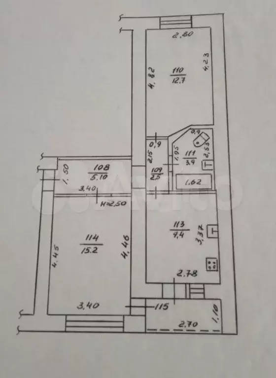 2-к. квартира, 52,7 м, 4/5 эт. - Фото 0