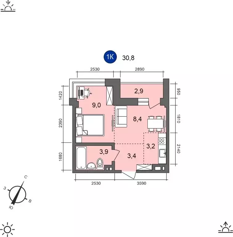 1-комнатная квартира: Иркутск, Старо-Кузьмихинская улица, 36/1 (30.8 ... - Фото 0