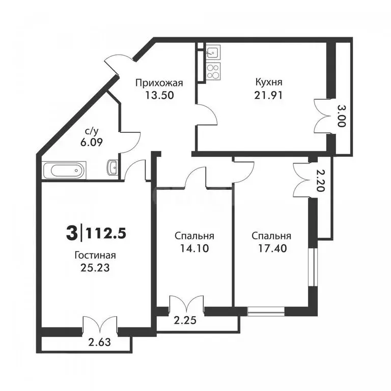 3-комнатная квартира: Махачкала, ул. Булача, 17Б (112.5 м) - Фото 1