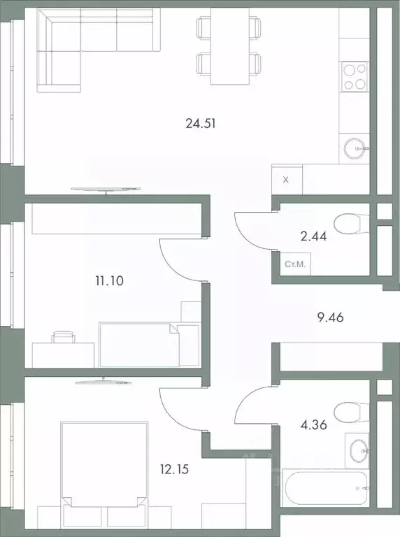 2-к кв. Ханты-Мансийский АО, Сургут ул. Крылова (64.02 м) - Фото 1