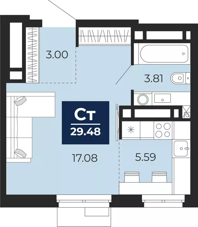 Квартира-студия: Тюмень, ЖК Айвазовский Сити (29.48 м) - Фото 1