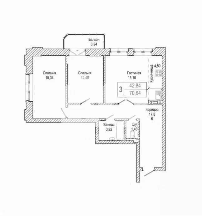 3-к кв. Новосибирская область, Новосибирск ул. Державина, 47 (71.0 м) - Фото 1