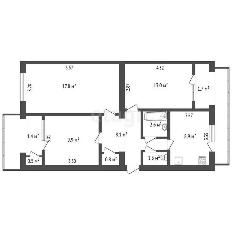 3-комнатная квартира: Севастополь, Харьковская улица, 33 (78.4 м) - Фото 0
