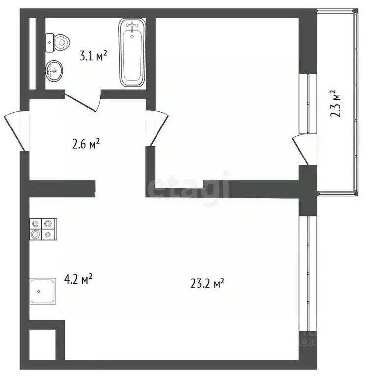 1-к кв. Тюменская область, Тюмень ул. Тимирязева, 8к1 (32.2 м) - Фото 1