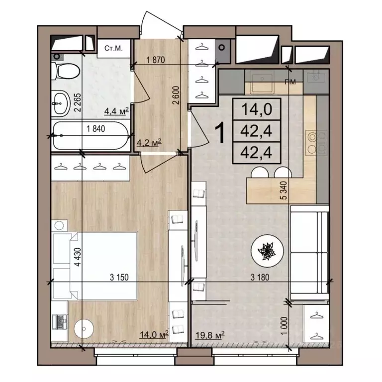 1-к кв. Рязанская область, Рязань ул. Новоселов, 33Б (42.4 м) - Фото 1