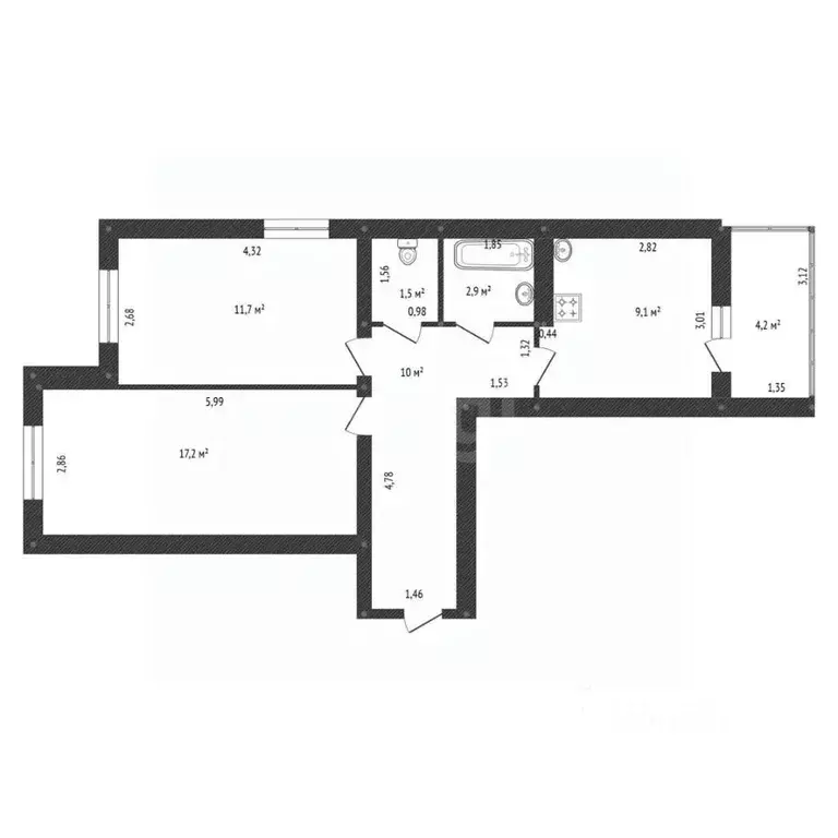 2-к кв. Башкортостан, Уфа ул. Академика Гатауллина, 5 (52.4 м) - Фото 2