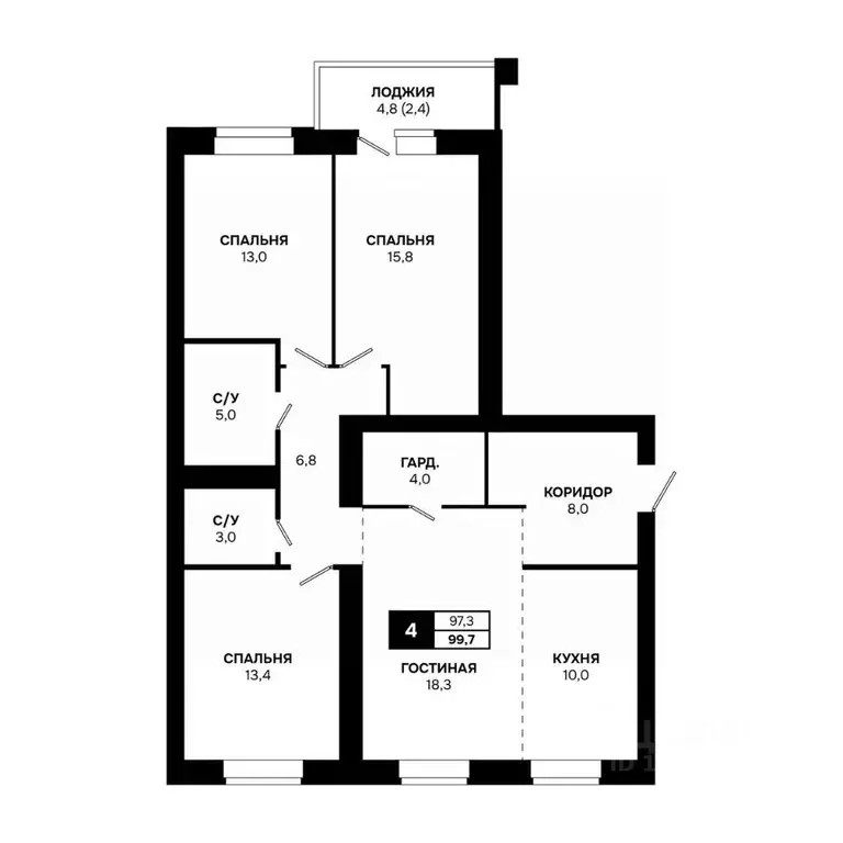 4-к кв. Новосибирская область, Кольцово рп, 5-й мкр  (99.7 м) - Фото 1