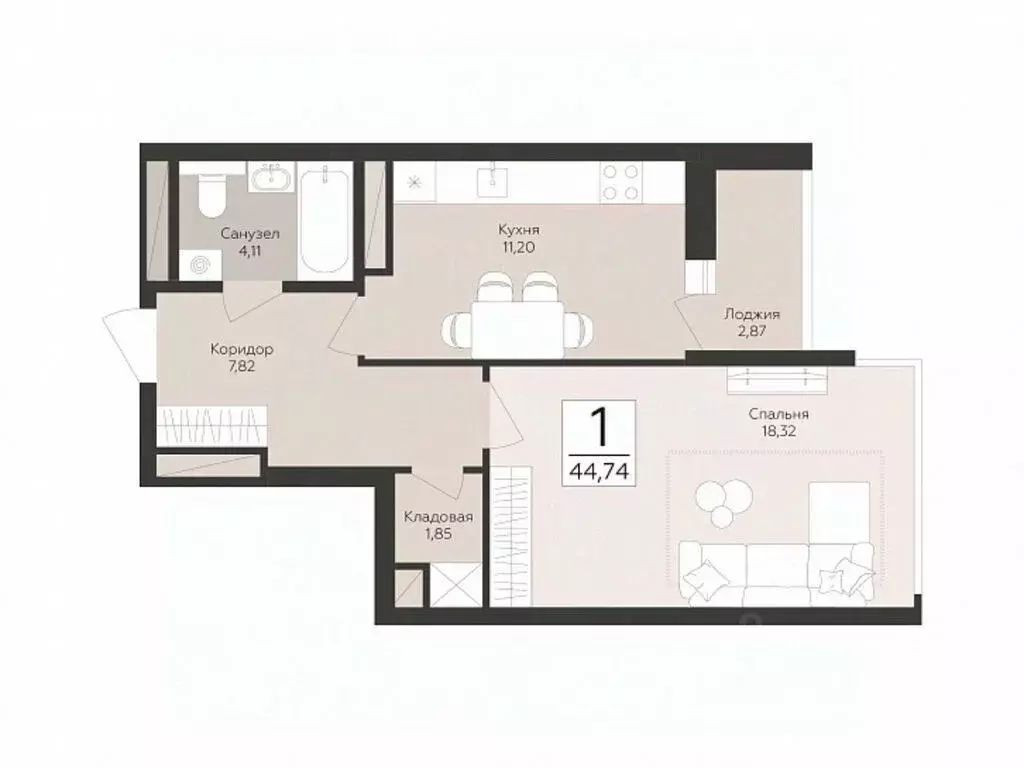 1-к кв. Самарская область, Самара  (44.74 м) - Фото 1