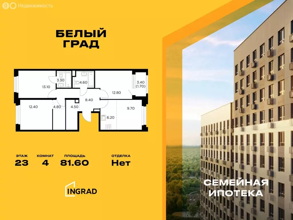 4-комнатная квартира: Мытищи, жилой комплекс Белый Grad, 12.2 (81.6 м) - Фото 0