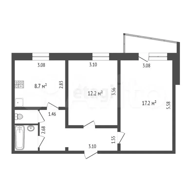 2-к. квартира, 50,4 м, 3/9 эт. - Фото 0