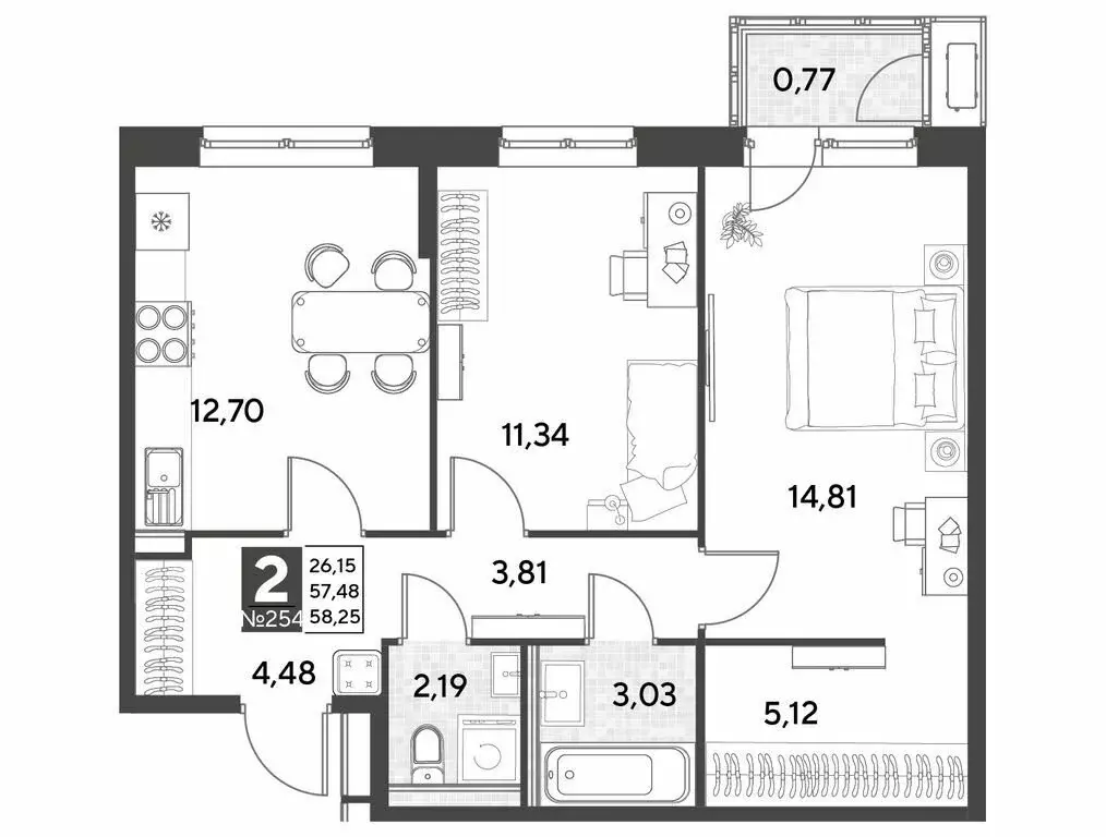 2-комнатная квартира: Калуга, улица Болдина, 22/1 (58.25 м) - Фото 0