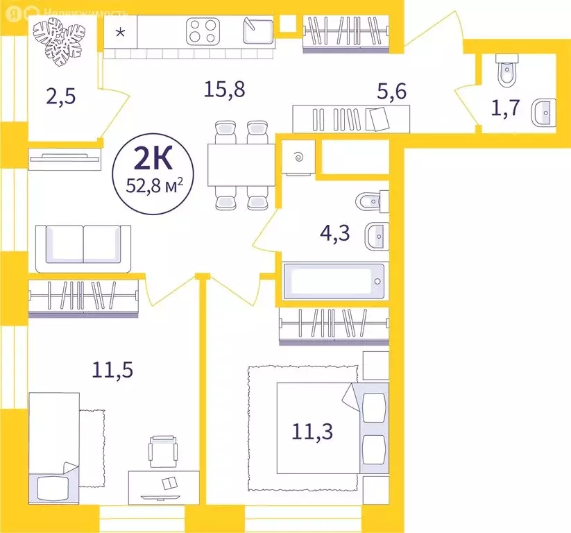 2-комнатная квартира: Екатеринбург, улица 22-го Партсъезда, 5 (51.49 ... - Фото 0