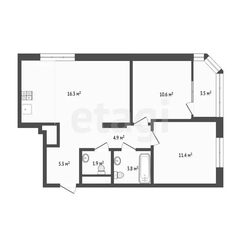 2-комнатная квартира: Тюмень, улица Эльвиры Федоровой, 1к1 (53.8 м) - Фото 1