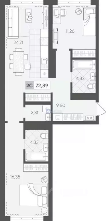 2-к кв. Тюменская область, Тюмень ул. Сергея Корепанова, 34 (72.89 м) - Фото 1