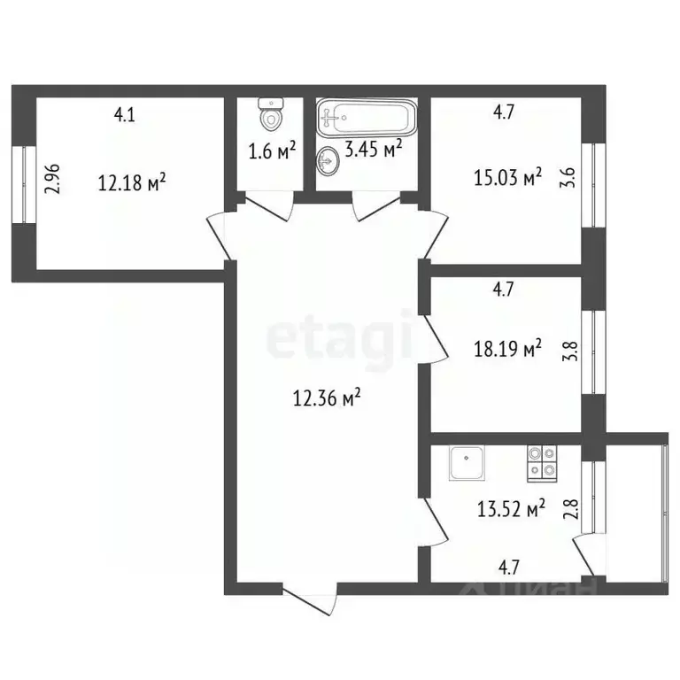 3-к кв. Тамбовская область, Тамбов ул. Киквидзе, 75Б (77.8 м) - Фото 2