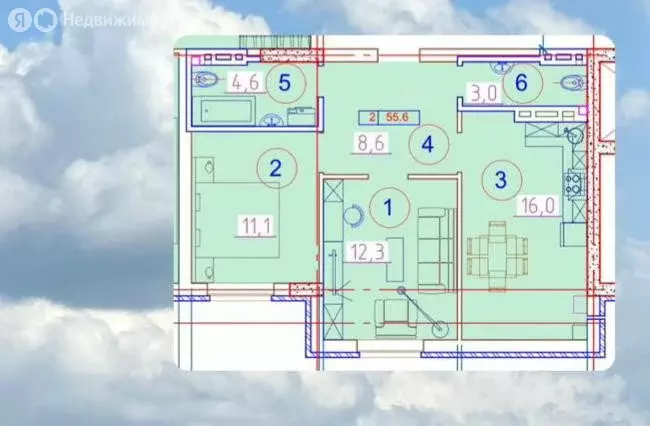 2-комнатная квартира: Владикавказ, улица Курсантов-Кировцев, 10 (55.6 ... - Фото 1
