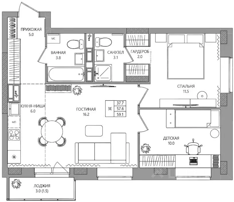3-к кв. Пермский край, Пермь ул. 3-я Нейвинская, 5 (59.1 м) - Фото 1
