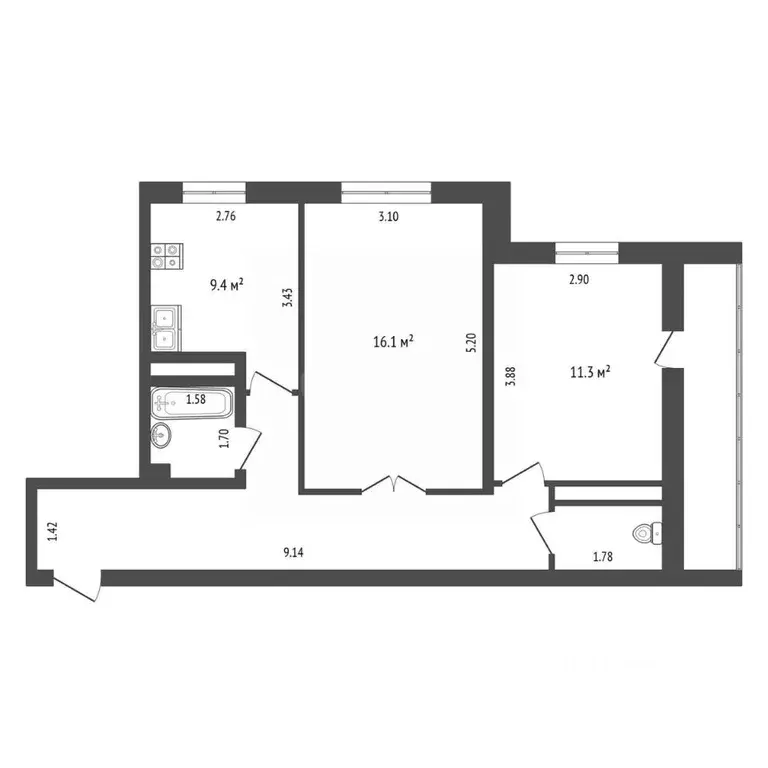 2-к кв. Камчатский край, Елизово Спортивная ул., 14/1 (54.8 м) - Фото 1