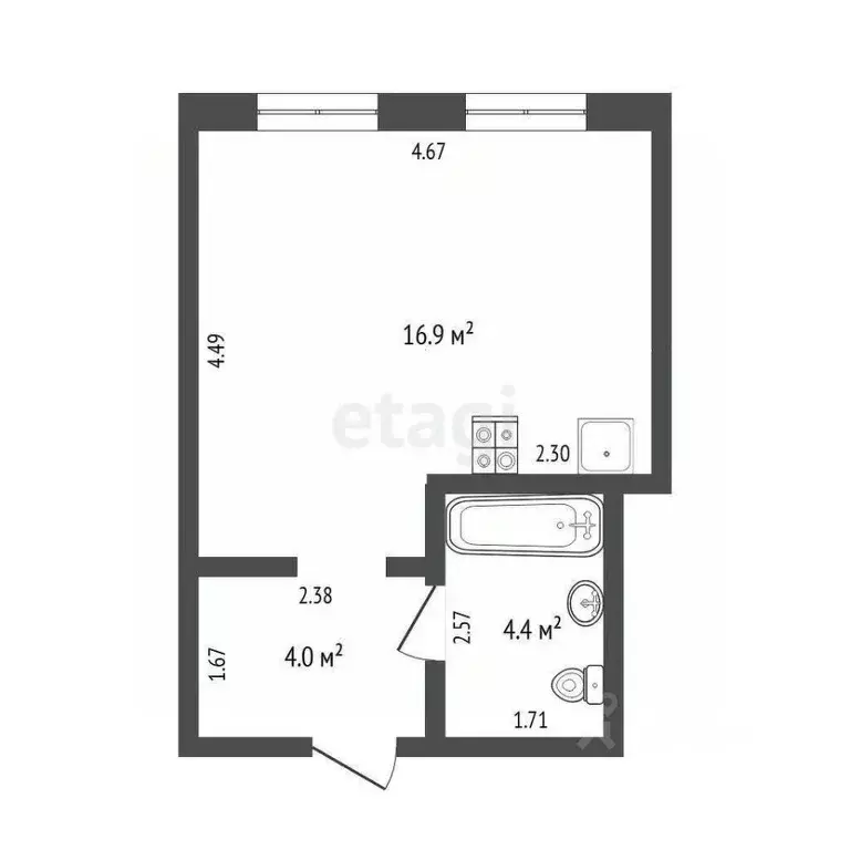 Студия Тюменская область, Тюмень Новгородская ул., 1 (27.3 м) - Фото 1