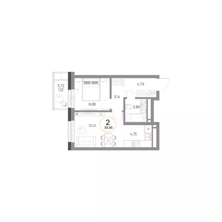 2-к кв. Красноярский край, Красноярск Азовская ул., 1/1 (39.95 м) - Фото 1