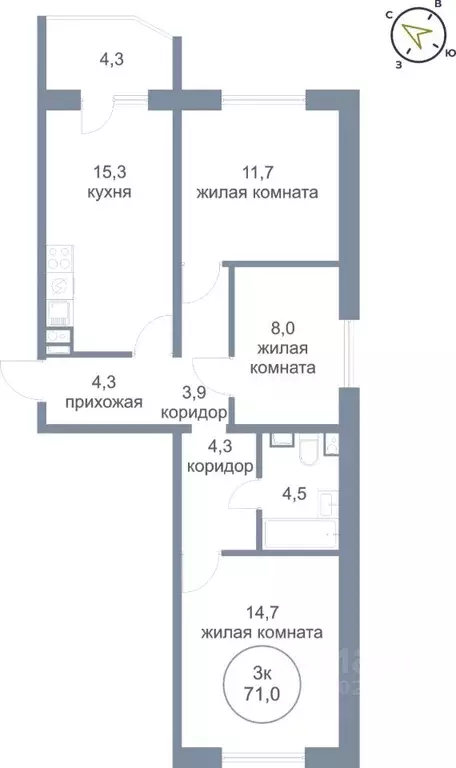 3-к кв. Ханты-Мансийский АО, Нефтеюганск 4-й мкр, 4к1 (71.0 м) - Фото 0
