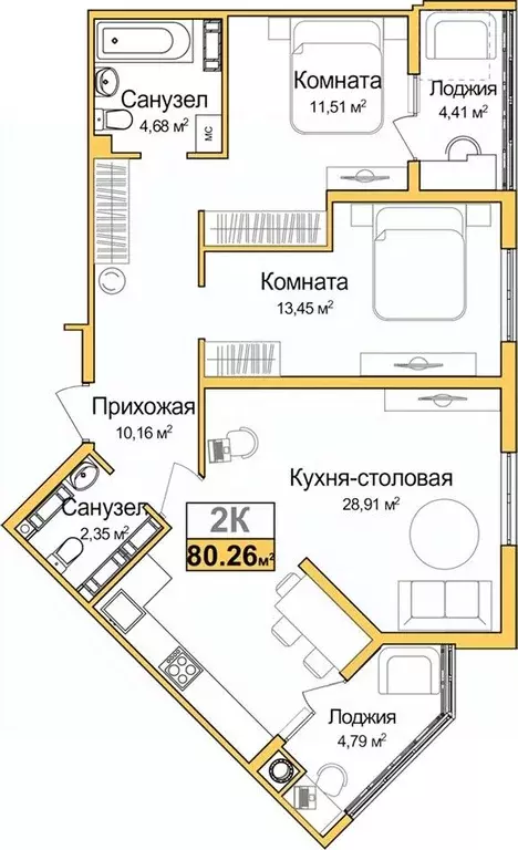 2-к кв. Крым, Симферополь ул. Батурина (75.76 м) - Фото 0