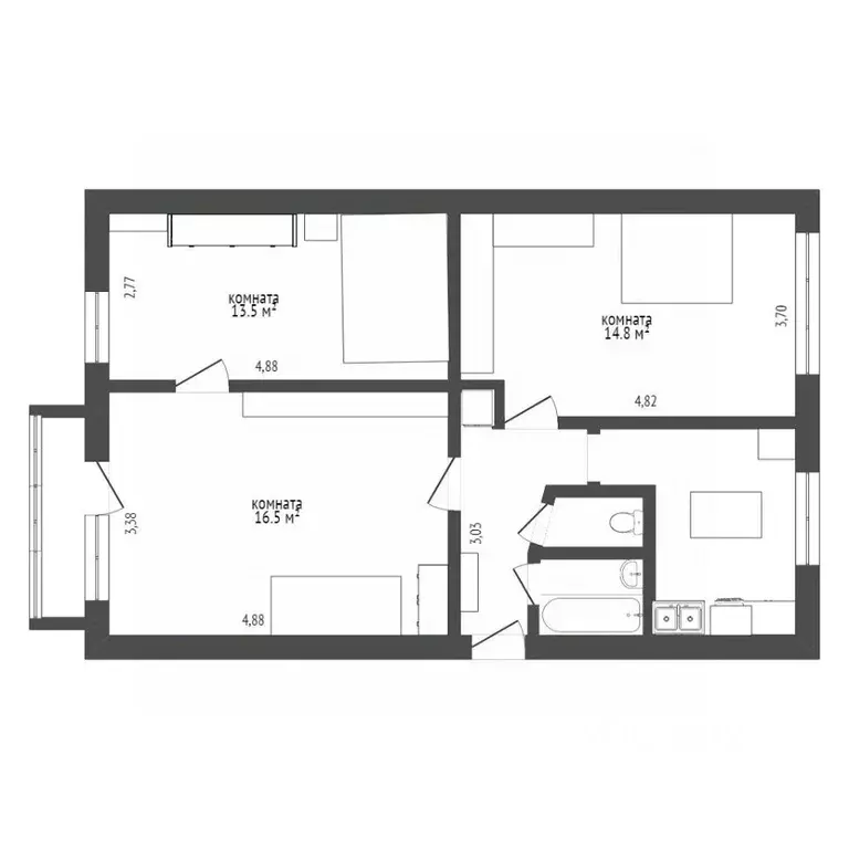 3-к кв. Ставропольский край, Ставрополь ул. Ленина, 482 (76.5 м) - Фото 1