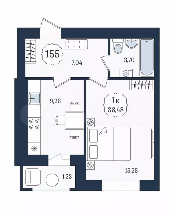 1-к. квартира, 36,5 м, 1/9 эт. - Фото 1