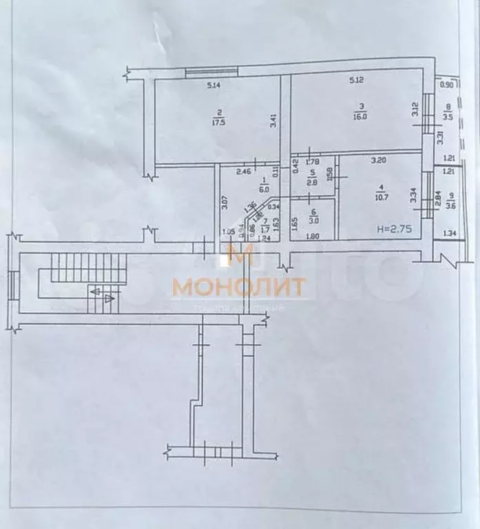 2-к. квартира, 57,6 м, 2/4 эт. - Фото 0