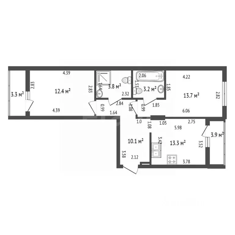 2-к кв. Санкт-Петербург Белоостровская ул., 12 (56.5 м) - Фото 2