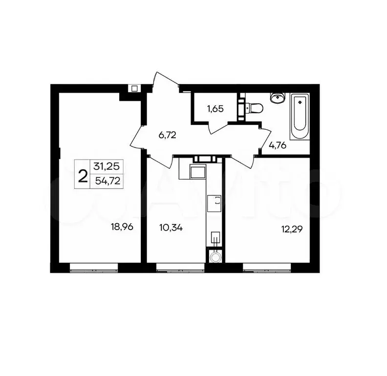 2-к. квартира, 54,7 м, 1/9 эт. - Фото 1